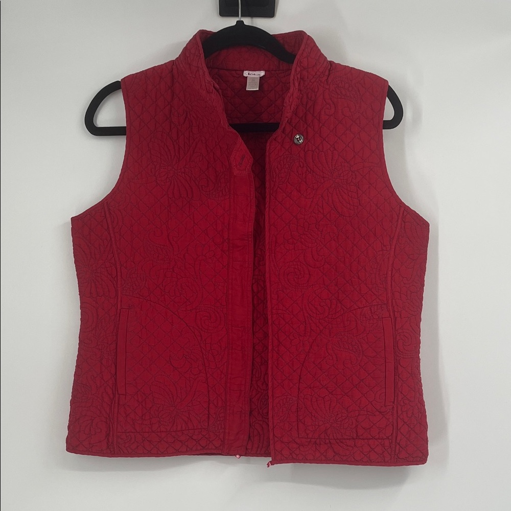 Vintage Kiko 100% Silk Red Quilted Vest Size Medium